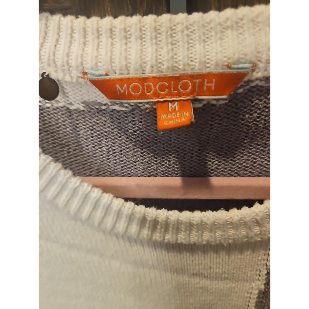 ModCloth Arendal Long Cat Sweater M Twee Intarsia Knit Whimsy Crewneck #847 - Picture 3 of 8